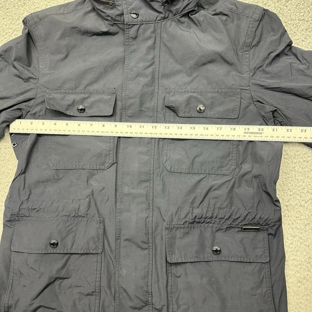 Coach F85329 Mens Large Navy Blue‎ Field Jacket Full Zip Coat w/ Stowable Hood